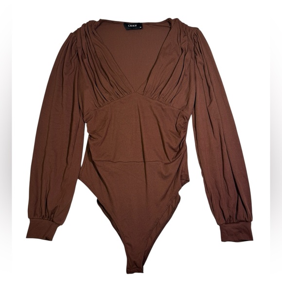 Cider Tops - Cider Brown Long‎ Sleeve Ribbed Bodysuit Women’s Size M
